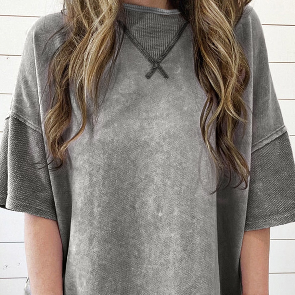 Philippine Gray Mineral Wash Exposed Seam Drop Shoulder‎ Oversized Tee - Picture 7 of 11